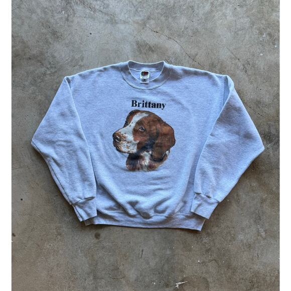 Vintage 90s 'Brittany' Dog Gray Sweatshirt Size Medium - Picture 1 of 7